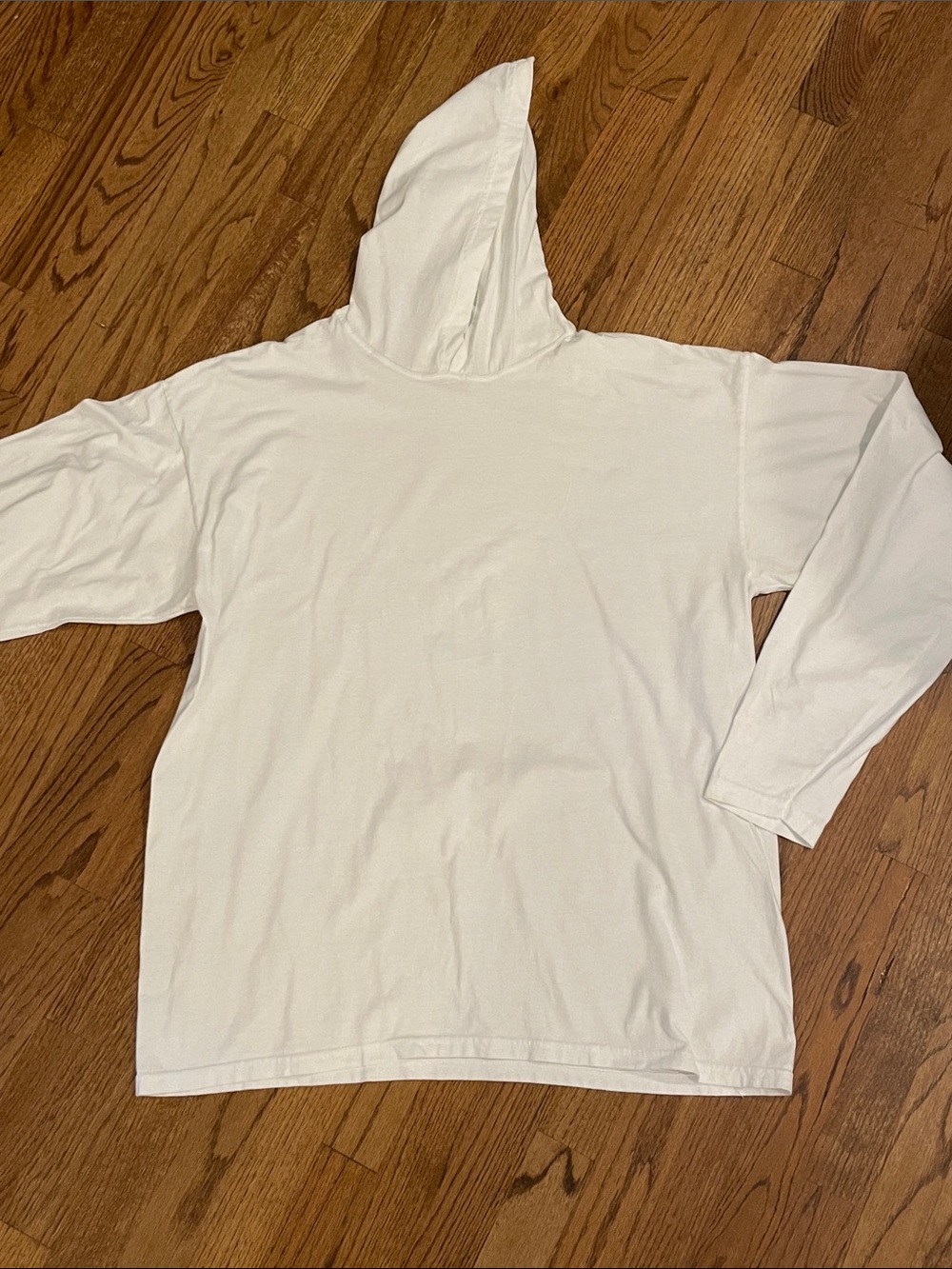 Comfort Colors White Hooded Long Sleeve Tee. XL